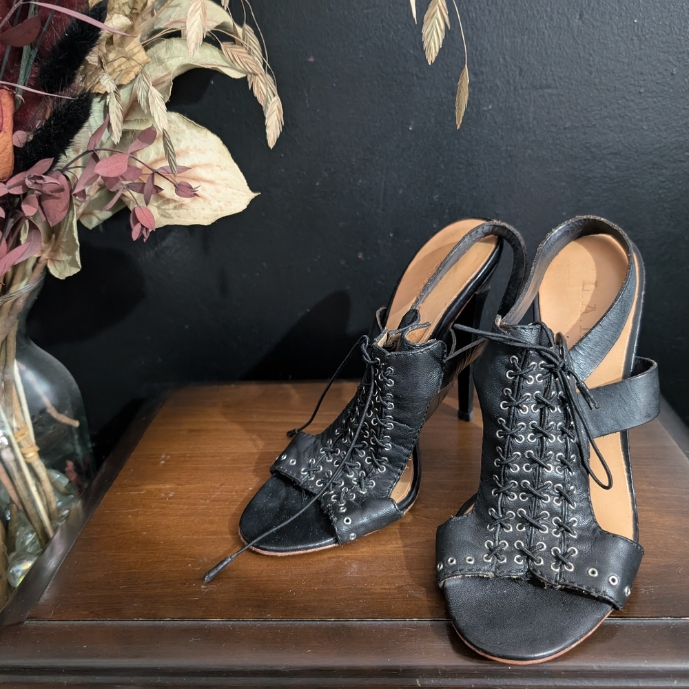High heel L.A.M.B. black leather sandals